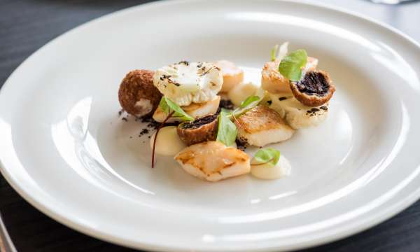 season bar scallops, black pudding and cauliflower at the park hotel