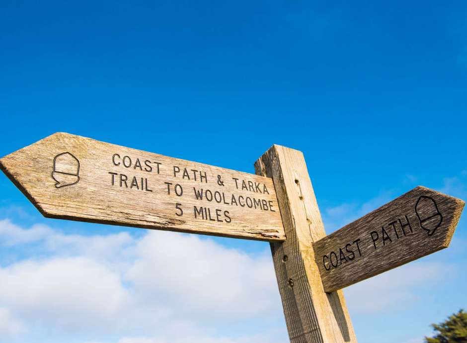 Coast Path and Tarka Trail Sign for Woolacombe North Devon