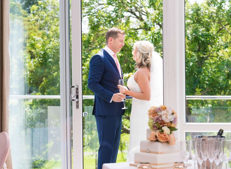 Happy Bride and groom talking